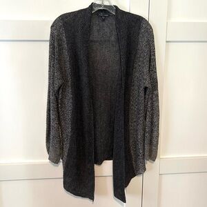 Eileen Fisher Women's Black and Grey Linen‎ Open Cardigan in Size S